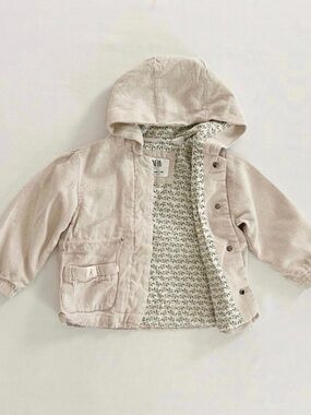 Zara Kids Hooded Jacket in Light Beige with Floral Lining